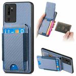For OPPO A9 2020 / A5 2020 Carbon Fiber Vertical Flip Wallet Stand Phone Case(Blue)