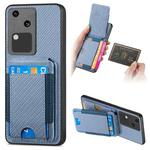 For vivo S18 Carbon Fiber Vertical Flip Wallet Stand Phone Case(Blue)