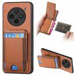 For vivo X100 5G Carbon Fiber Vertical Flip Wallet Stand Phone Case(Brown)