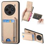 For vivo X100 5G Carbon Fiber Vertical Flip Wallet Stand Phone Case(Khaki)