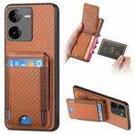 For vivo iQOO Z8X Carbon Fiber Vertical Flip Wallet Stand Phone Case(Brown)