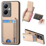 For Vivo Y35M+ Carbon Fiber Vertical Flip Wallet Stand Phone Case(Khaki)