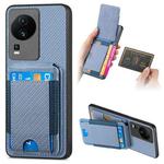 For vivo iQOO Neo 7 SE Carbon Fiber Vertical Flip Wallet Stand Phone Case(Blue)