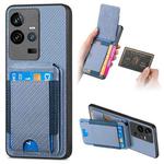For vivo iQOO 11 5G Carbon Fiber Vertical Flip Wallet Stand Phone Case(Blue)