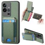 For vivo iQOO 11 5G Carbon Fiber Vertical Flip Wallet Stand Phone Case(Green)