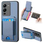 For vivo V25 Pro Carbon Fiber Vertical Flip Wallet Stand Phone Case(Blue)