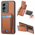 For vivo V25 Pro Carbon Fiber Vertical Flip Wallet Stand Phone Case(Brown)
