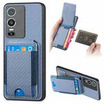 For vivo Y76 Carbon Fiber Vertical Flip Wallet Stand Phone Case(Blue)