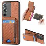 For vivo Y76 Carbon Fiber Vertical Flip Wallet Stand Phone Case(Brown)