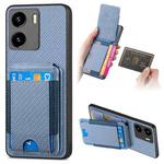 For vivo Y15s Carbon Fiber Vertical Flip Wallet Stand Phone Case(Blue)