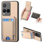 For vivo Y21s Carbon Fiber Vertical Flip Wallet Stand Phone Case(Khaki)