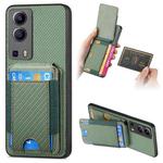 For vivo Y72 5G Carbon Fiber Vertical Flip Wallet Stand Phone Case(Green)