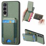 For vivo Y20 Carbon Fiber Vertical Flip Wallet Stand Phone Case(Green)