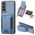 For vivo Y70s Carbon Fiber Vertical Flip Wallet Stand Phone Case(Blue)