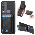 For vivo Y50 Carbon Fiber Vertical Flip Wallet Stand Phone Case(Black)