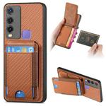 For vivo Y50 Carbon Fiber Vertical Flip Wallet Stand Phone Case(Brown)