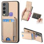 For vivo Y50 Carbon Fiber Vertical Flip Wallet Stand Phone Case(Khaki)