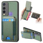 For vivo Y50 Carbon Fiber Vertical Flip Wallet Stand Phone Case(Green)