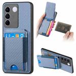 For vivo S16 / V27 Carbon Fiber Vertical Flip Wallet Stand Phone Case(Blue)