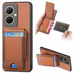 for vivo V29 Lite/Y78+ Carbon Fiber Vertical Flip Wallet Stand Phone Case(Brown)