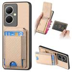 for vivo V29 Lite/Y78+ Carbon Fiber Vertical Flip Wallet Stand Phone Case(Khaki)