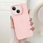 For iPhone 15 Plus Lens Frame Holder Shockproof Phone Case(Pink)