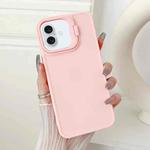 For iPhone 16 Plus Lens Frame Holder Shockproof Phone Case(Pink)