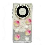 For Huawei Mate 60 Pro Electroplated Frame 3D Strawberry Flower TPU Phone Case(Pink Strawberry)