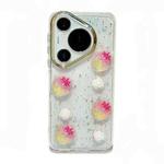 For Huawei Pura 70 Pro Electroplated Frame 3D Strawberry Flower  TPU Phone Case(Pink Strawberry)