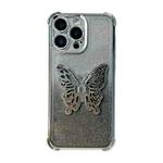 For iPhone 15 Pro Electroplated Glitter 3D Butterfly Four-corner Shockproof TPU Phone Case(Gradient Silver)