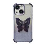 For iPhone 15 Plus Electroplated Glitter 3D Butterfly Four-corner Shockproof TPU Phone Case(Gradient Purple)