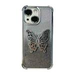 For iPhone 15 Plus Electroplated Glitter 3D Butterfly Four-corner Shockproof TPU Phone Case(Gradient Silver)
