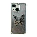 For iPhone 15 Electroplated Glitter 3D Butterfly Four-corner Shockproof TPU Phone Case(Gradient Silver)