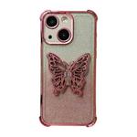 For iPhone 14 Electroplated Glitter 3D Butterfly Four-corner Shockproof TPU Phone Case(Gradient Pink)