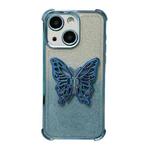 For iPhone 14 Electroplated Glitter 3D Butterfly Four-corner Shockproof TPU Phone Case(Gradient Blue)