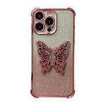 For iPhone 11 Pro Max Electroplated Glitter 3D Butterfly Four-corner Shockproof TPU Phone Case(Gradient Pink)