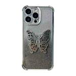 For iPhone 11 Pro Max Electroplated Glitter 3D Butterfly Four-corner Shockproof TPU Phone Case(Gradient Silver)