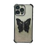 For iPhone XR Electroplated Glitter 3D Butterfly Four-corner Shockproof TPU Phone Case(Gradient Black)