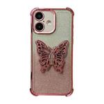 For iPhone 16 Electroplated Glitter 3D Butterfly Four-corner Shockproof TPU Phone Case(Gradient Pink)