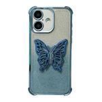 For iPhone 16 Electroplated Glitter 3D Butterfly Four-corner Shockproof TPU Phone Case(Gradient Blue)