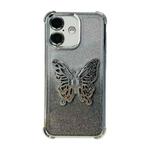 For iPhone 16 Plus Electroplated Glitter 3D Butterfly Four-corner Shockproof TPU Phone Case(Gradient Silver)