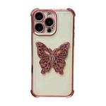 For iPhone 15 Pro Max Electrpolated 3D Butterfly Holder TPU Phone Case(Pink)