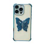 For iPhone 15 Pro Max Electrpolated 3D Butterfly Holder TPU Phone Case(Blue)