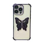 For iPhone 15 Pro Max Electrpolated 3D Butterfly Holder TPU Phone Case(Purple)