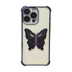 For iPhone 15 Pro Electrpolated 3D Butterfly Holder TPU Phone Case(Purple)