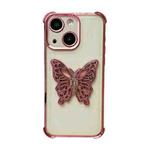 For iPhone 15 Plus Electrpolated 3D Butterfly Holder TPU Phone Case(Pink)