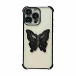 For iPhone 13 Pro Electrpolated 3D Butterfly Holder TPU Phone Case(Black)