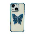 For iPhone 13 Electrpolated 3D Butterfly Holder TPU Phone Case(Blue)