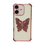 For iPhone 16 Electrpolated 3D Butterfly Holder TPU Phone Case(Pink)