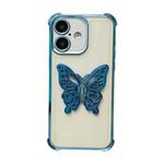 For iPhone 16 Electrpolated 3D Butterfly Holder TPU Phone Case(Blue)